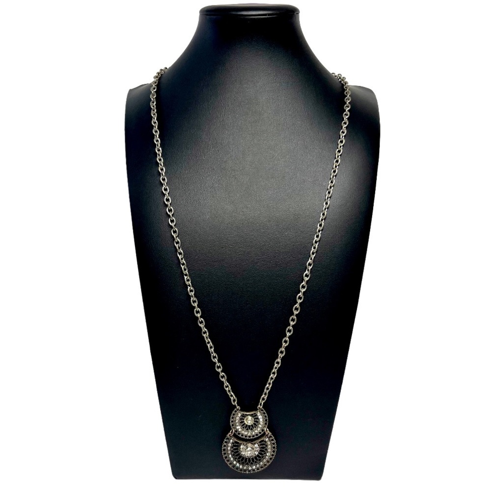 Crystal Geometric Pendant Opera Necklace Silver 36-38.5"